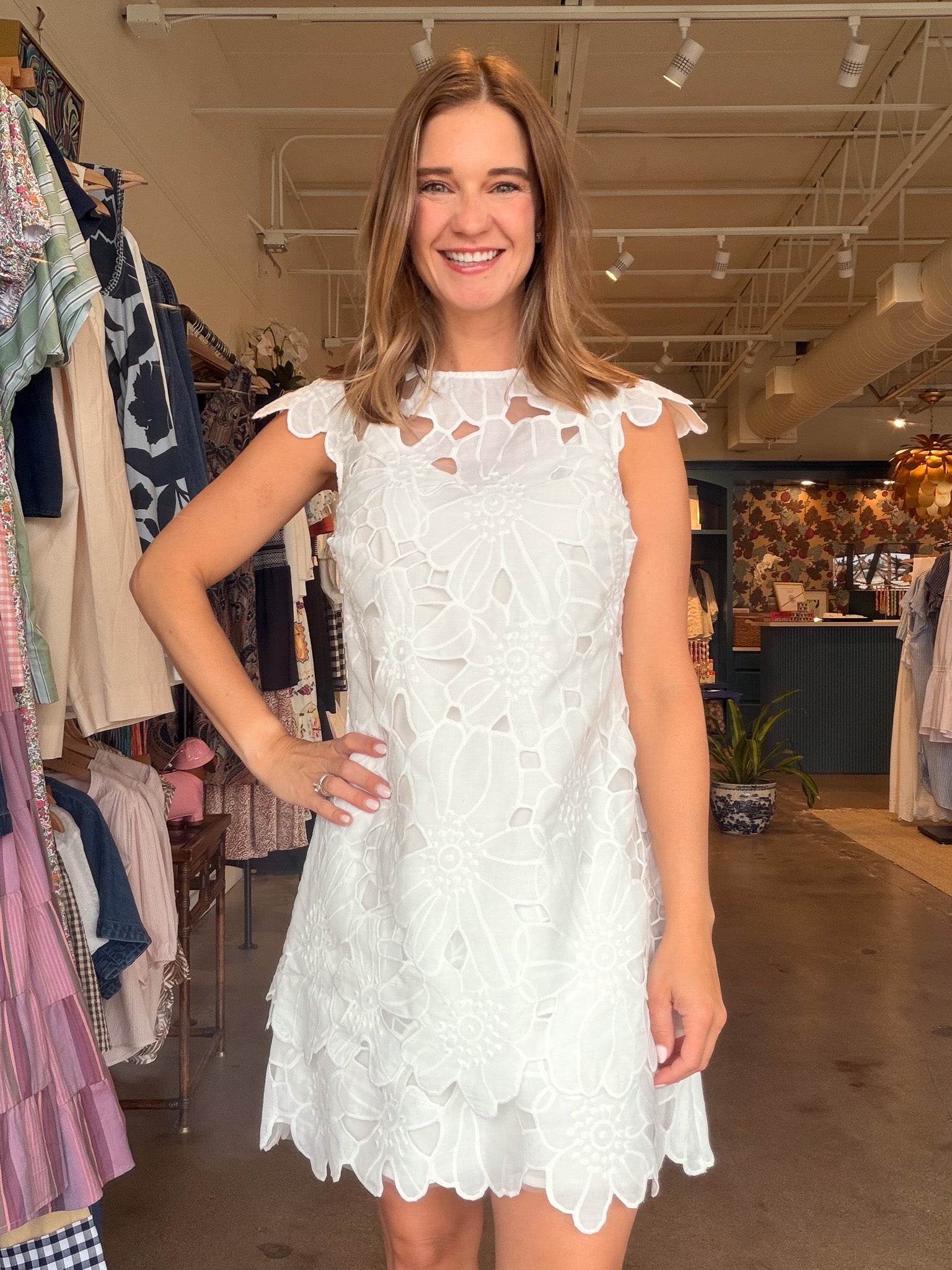 Greta Eyelet Mini Dress - White - Elle Maxine