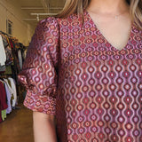 Groovy Grid V Neck Shift Dress - Elle Maxine