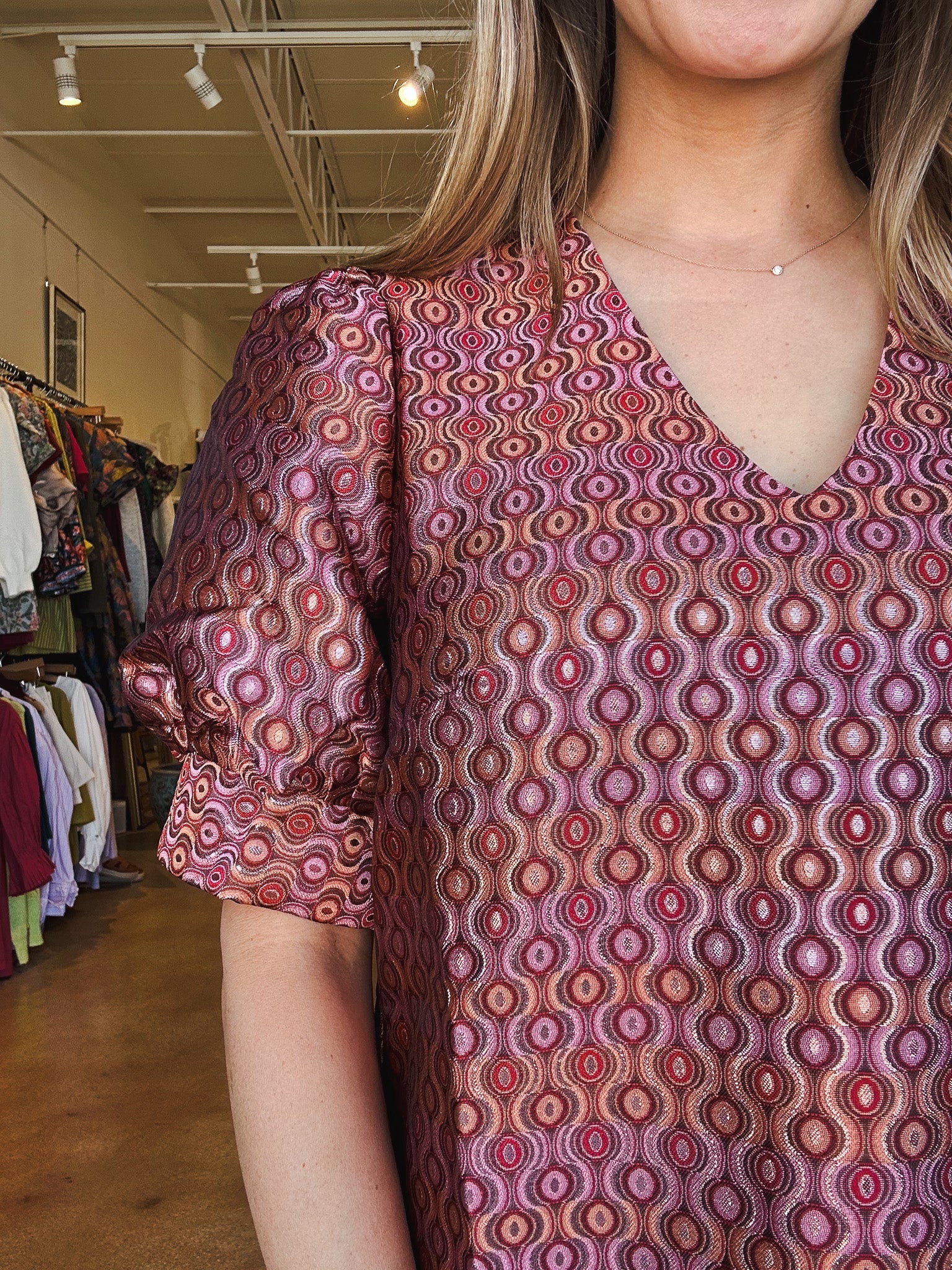 Groovy Grid V Neck Shift Dress - Elle Maxine