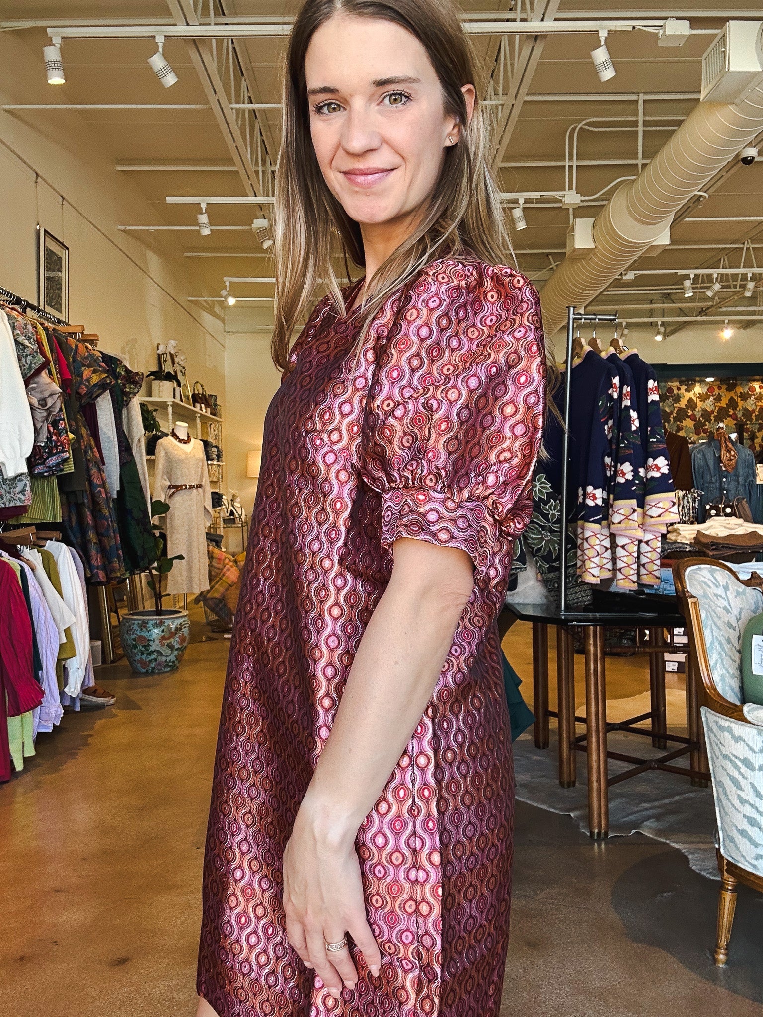 Groovy Grid V Neck Shift Dress - Elle Maxine