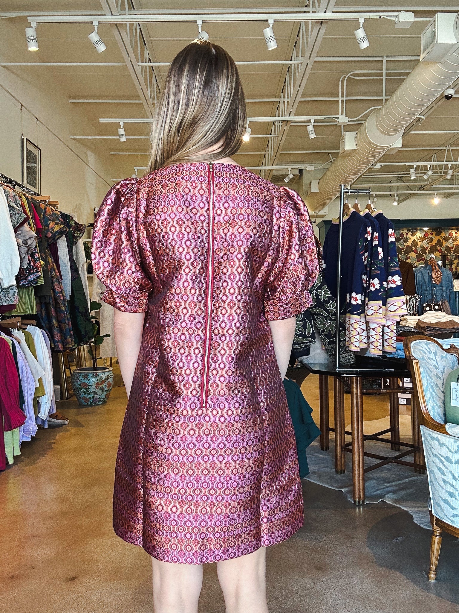 Groovy Grid V Neck Shift Dress - Elle Maxine