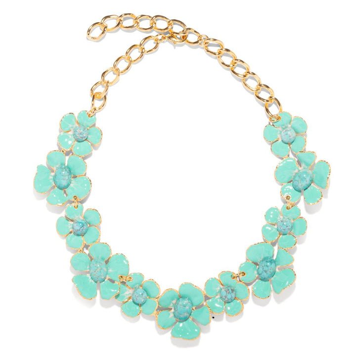Hand Painted Floral Necklace - Turquoise - Elle Maxine