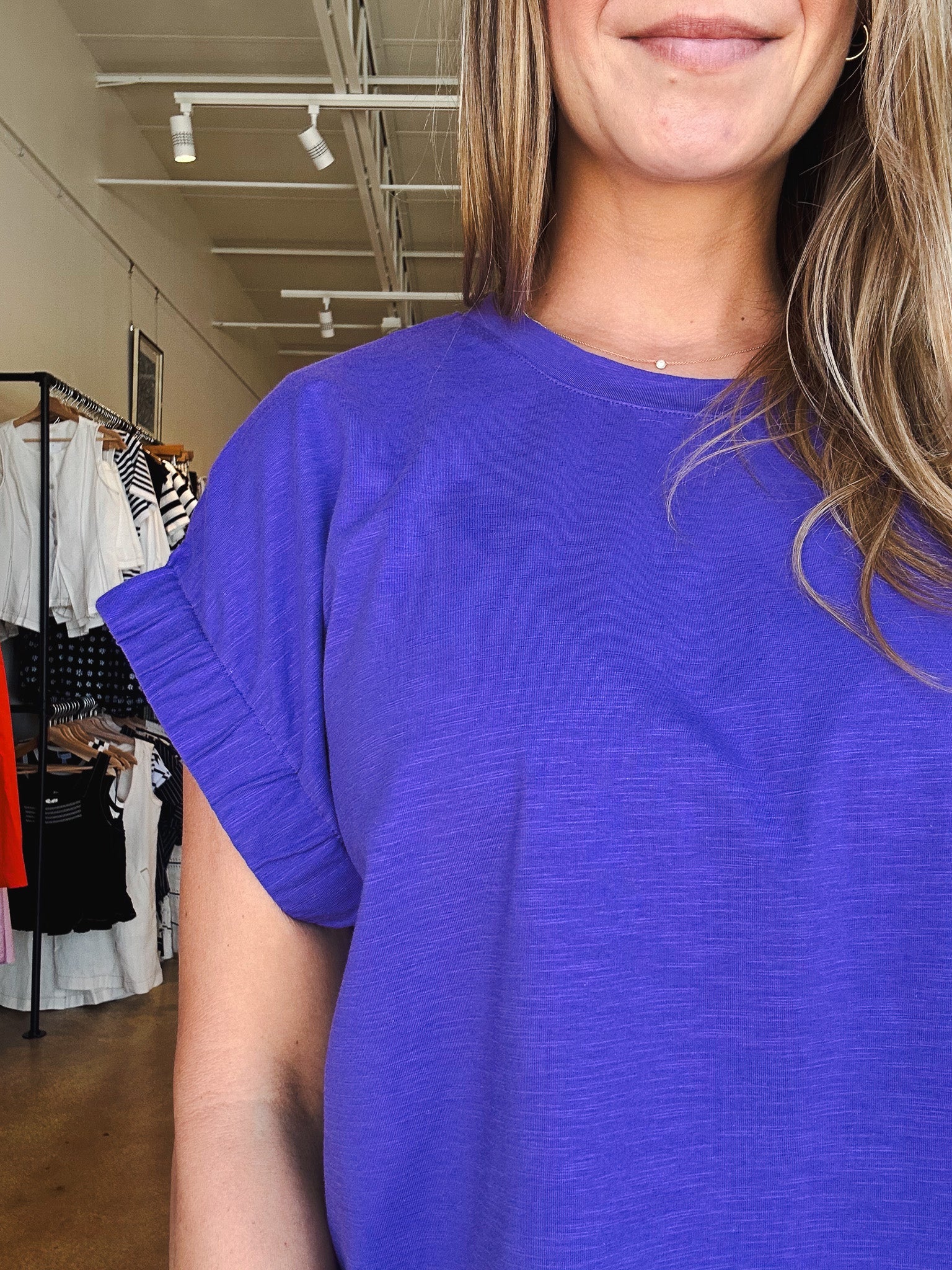 Hannah Elastic Sleeve Top - Purple - Elle Maxine