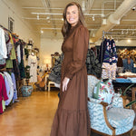 Hannah Smocked Midi Dress - Brown - Elle Maxine