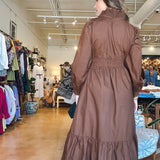 Hannah Smocked Midi Dress - Brown - Elle Maxine