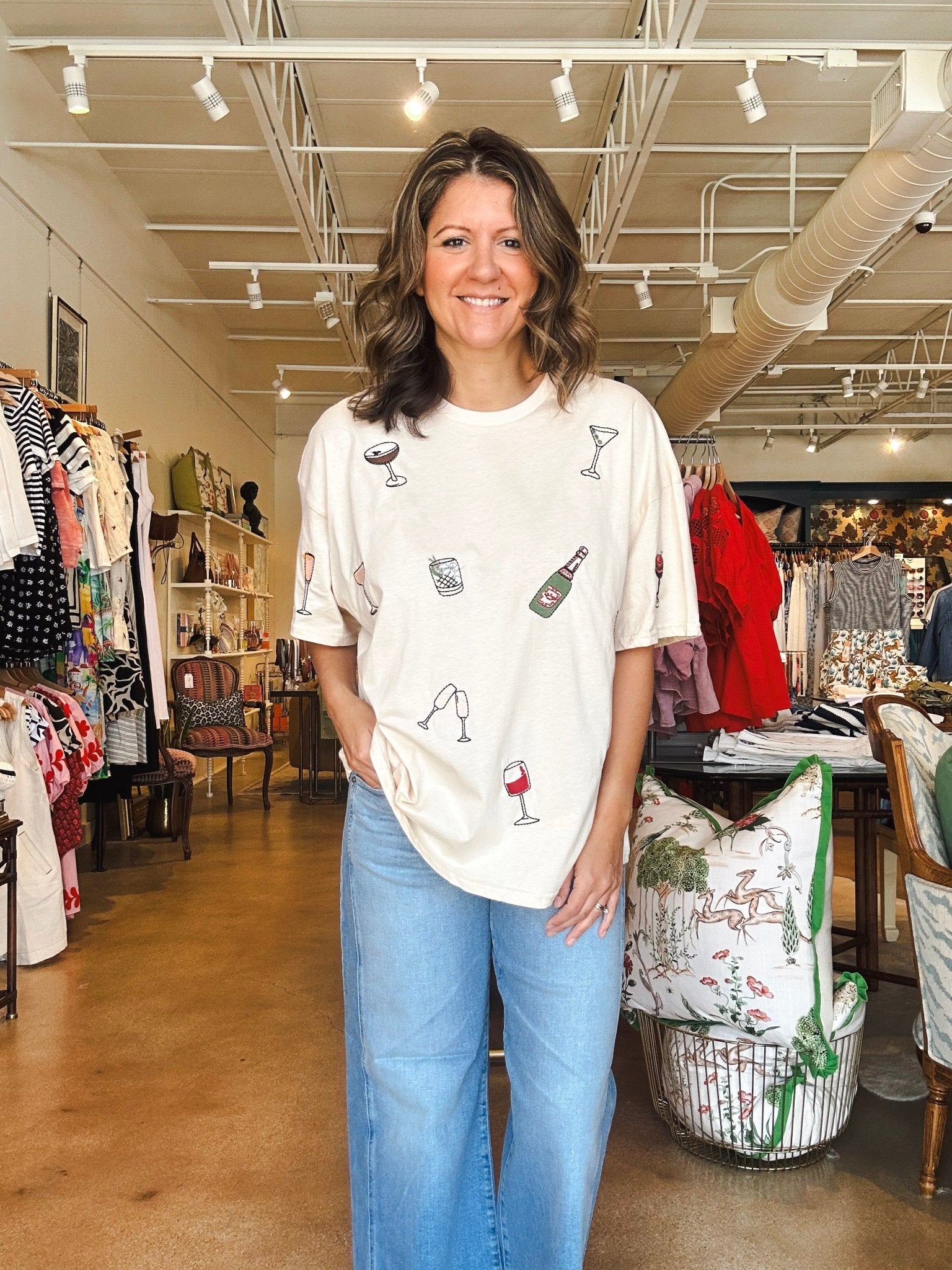 Happy Hour Embroidered Boxy Tee - Elle Maxine