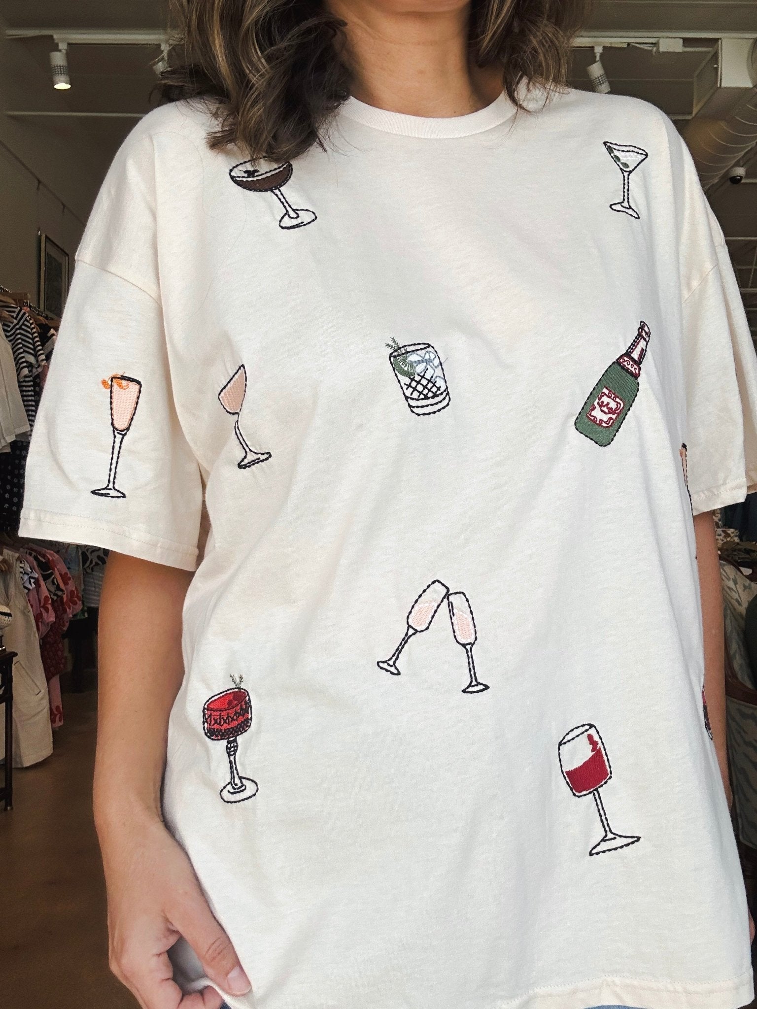 Happy Hour Embroidered Boxy Tee - Elle Maxine