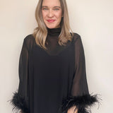 Harley Feather Trim Long Sleeve Dress - Elle Maxine