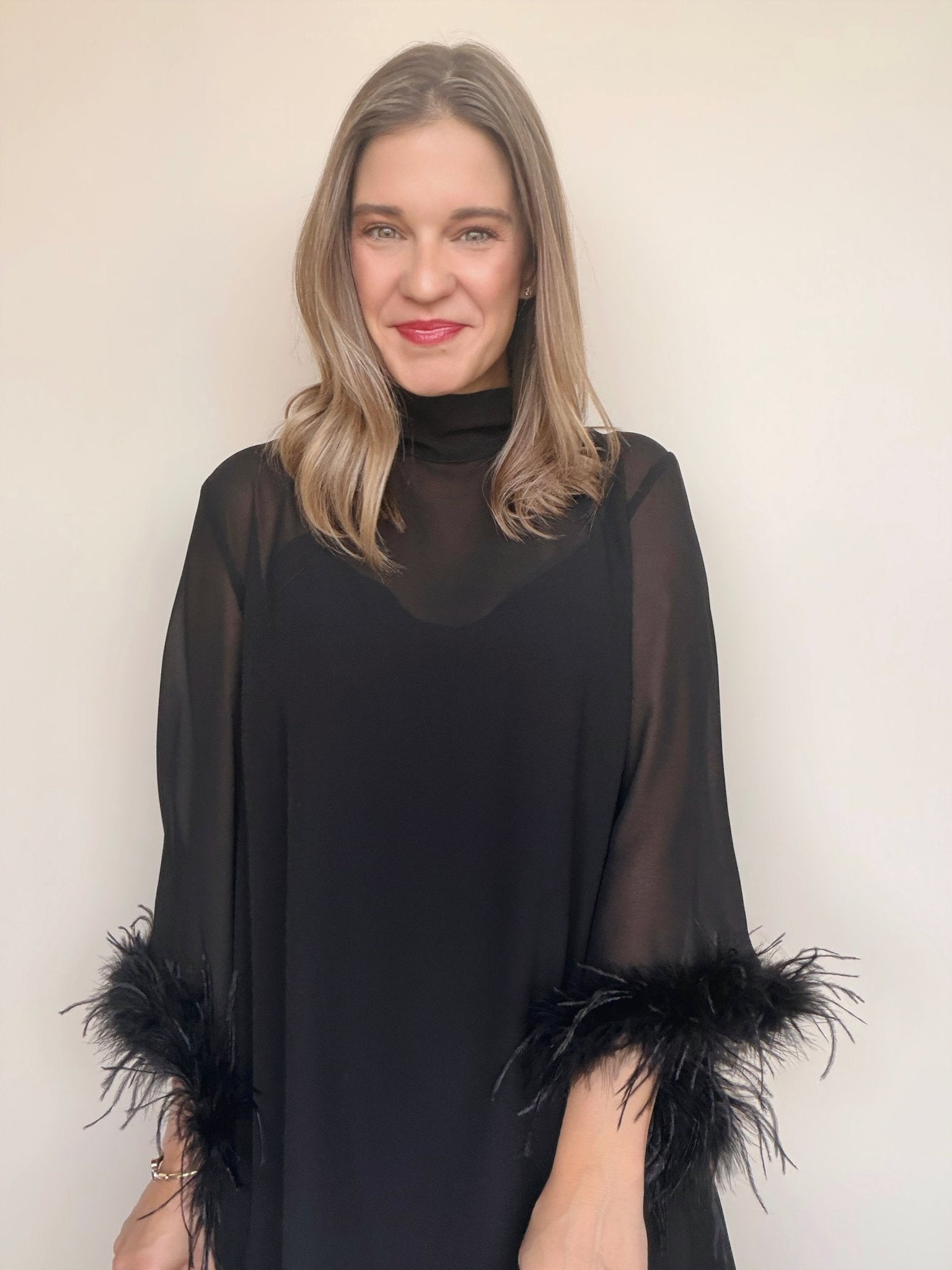 Harley Feather Trim Long Sleeve Dress - Elle Maxine
