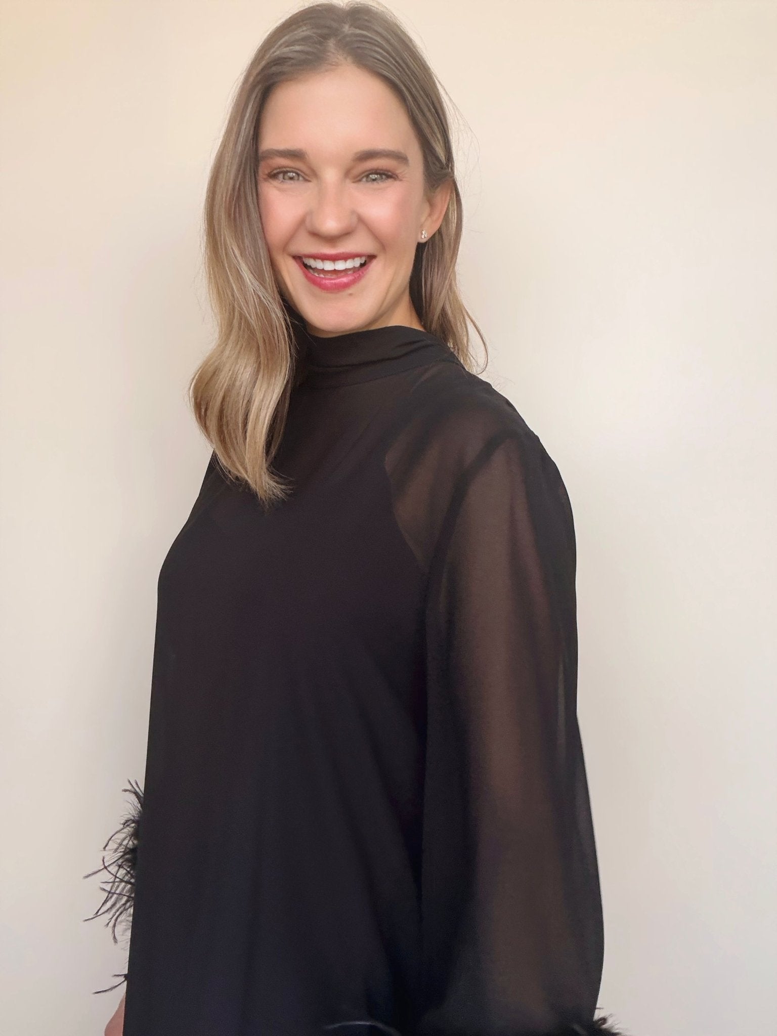 Harley Feather Trim Long Sleeve Dress - Elle Maxine
