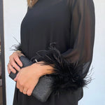 Harley Feather Trim Long Sleeve Dress - Elle Maxine