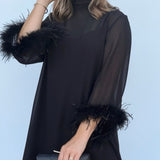 Harley Feather Trim Long Sleeve Dress - Elle Maxine