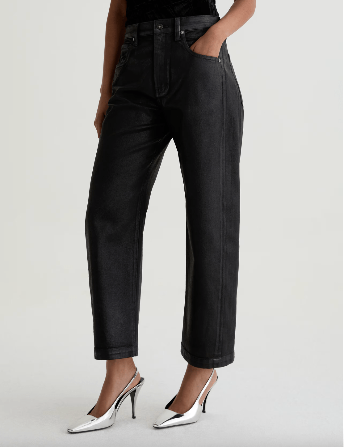 Hattie Coated Barrel Crop - Black - Elle Maxine