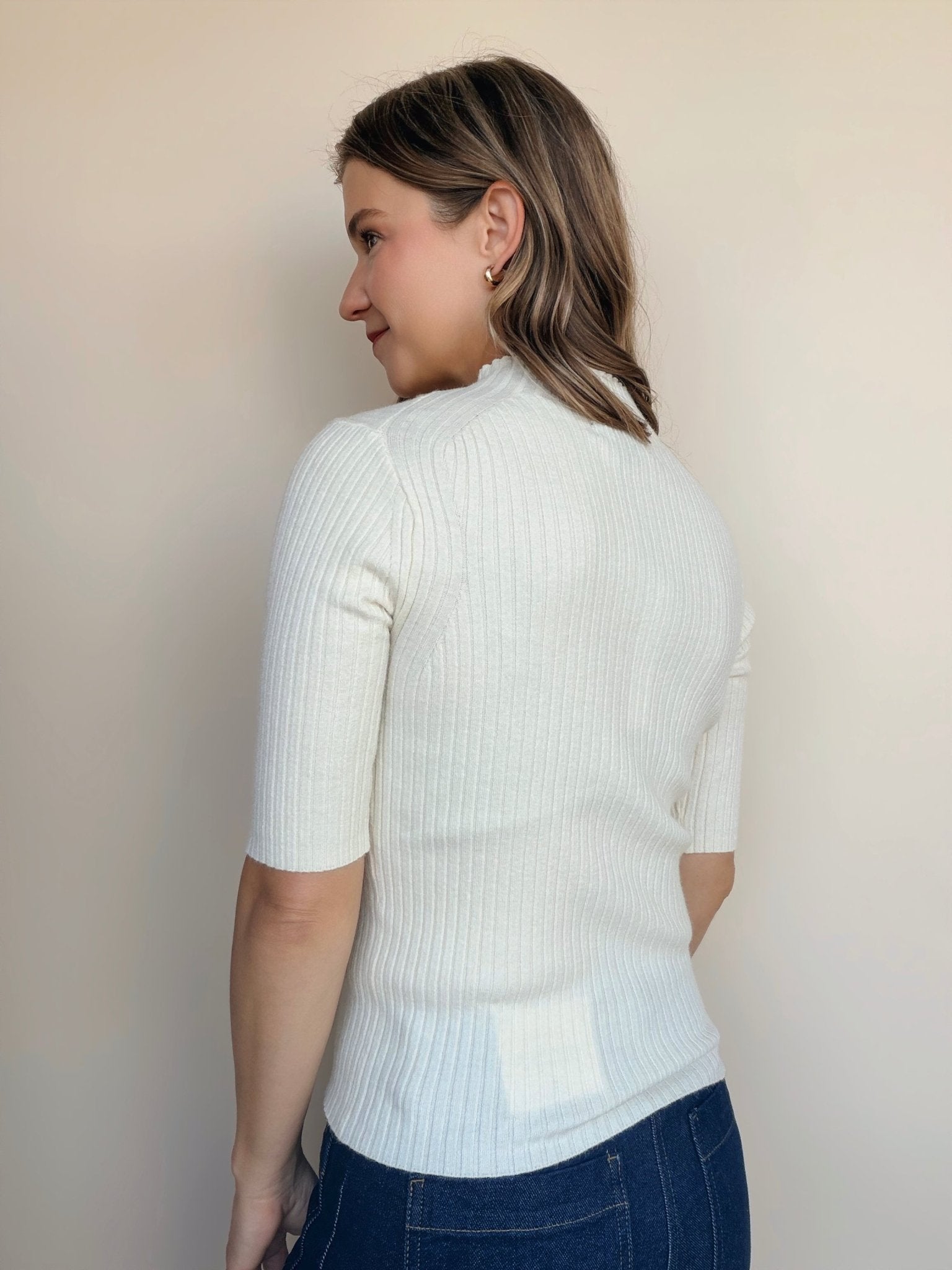 High Neck Ribbed Top - Elle Maxine