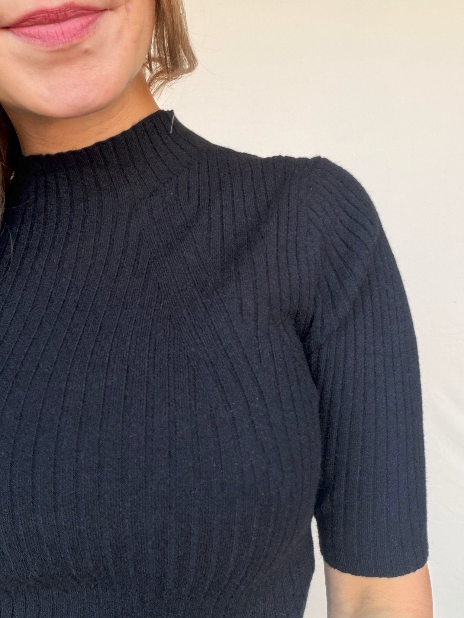 High Neck Ribbed Top - Elle Maxine