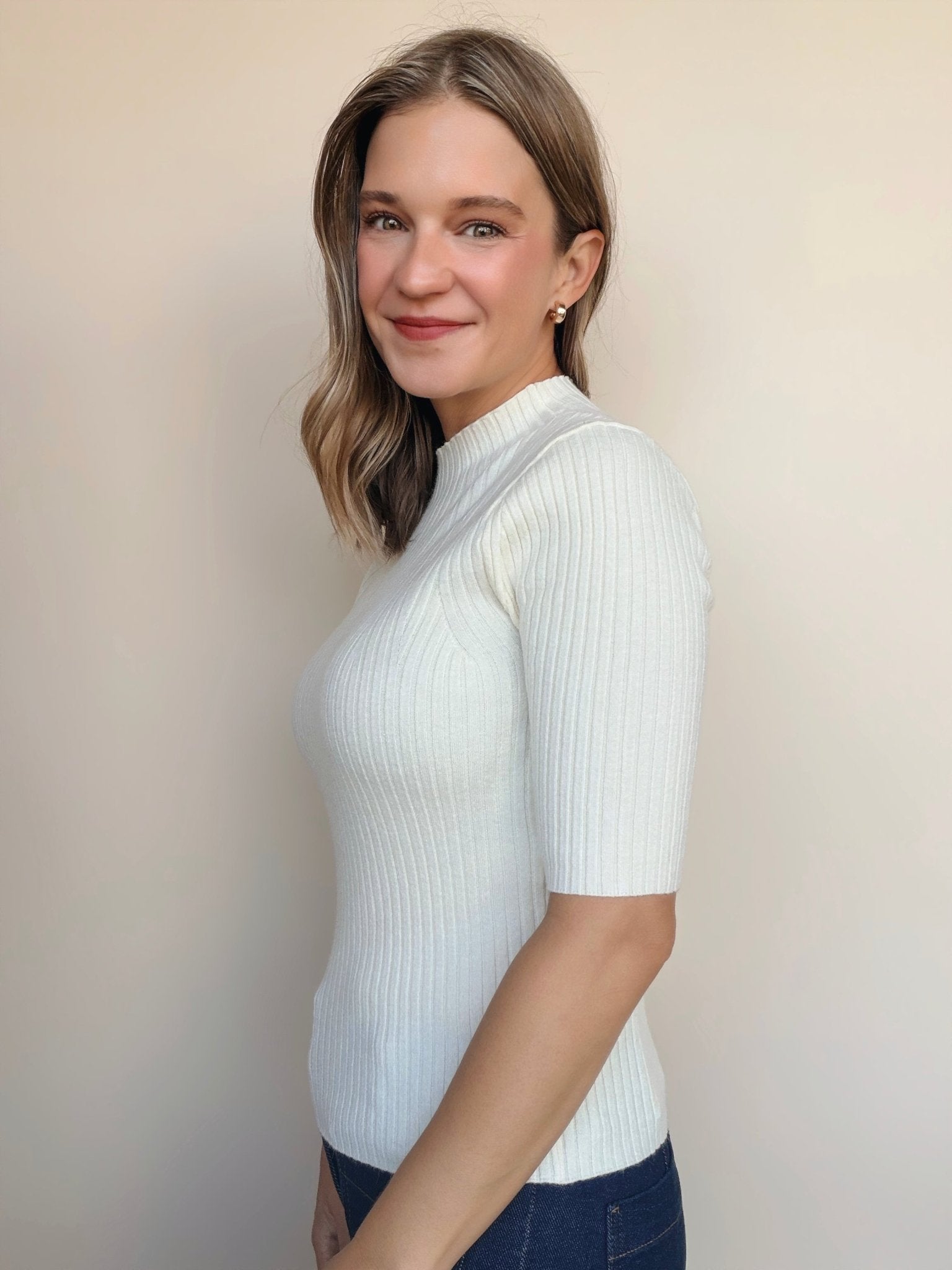 High Neck Ribbed Top - Elle Maxine