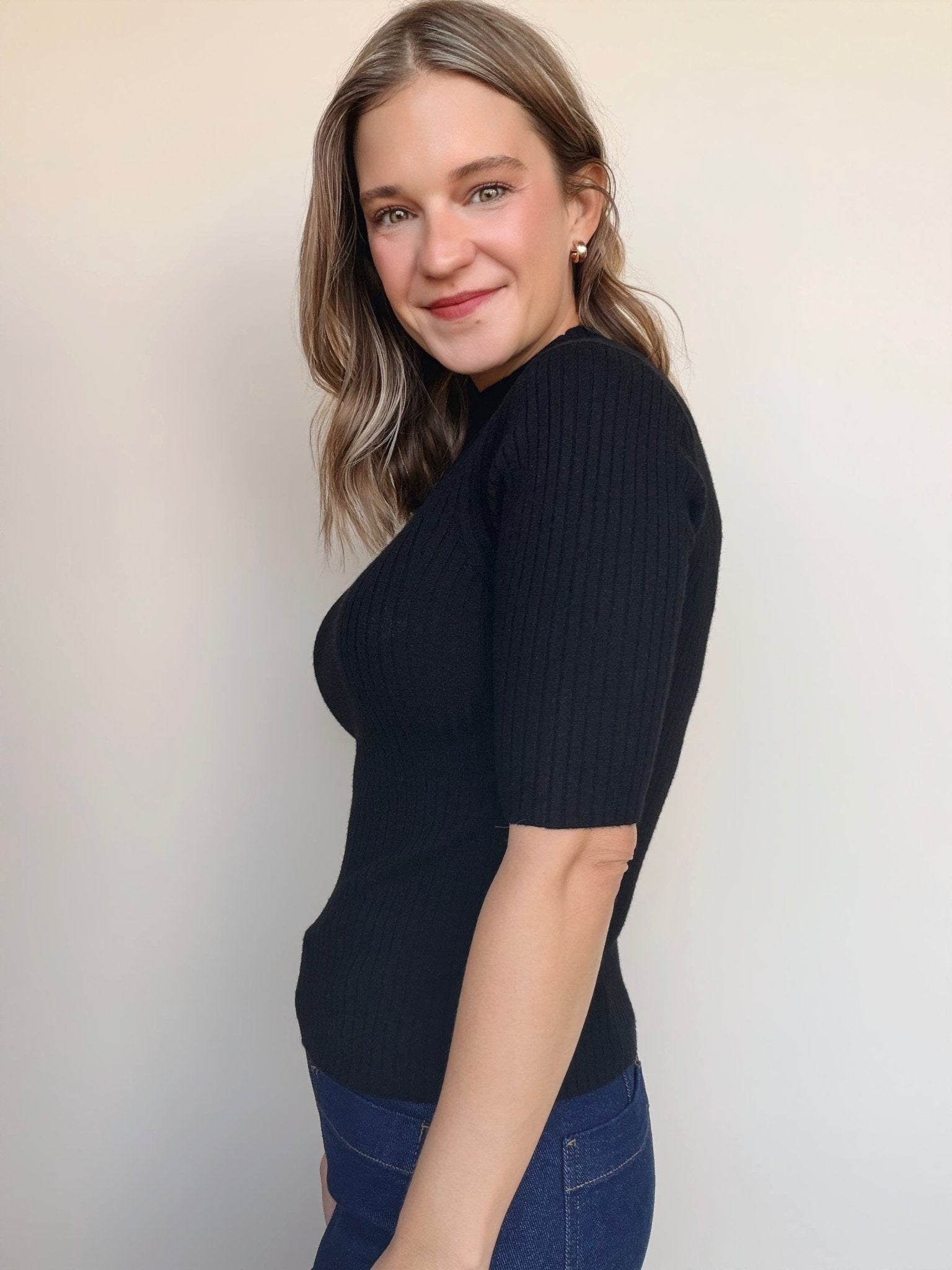 High Neck Ribbed Top - Elle Maxine