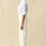 High Ride Wide Leg Jeans - Embroidered Daisy - Elle Maxine