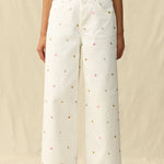 High Ride Wide Leg Jeans - Embroidered Daisy - Elle Maxine