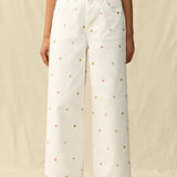 High Ride Wide Leg Jeans - Embroidered Daisy - Elle Maxine