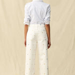 High Ride Wide Leg Jeans - Embroidered Daisy - Elle Maxine