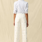 High Ride Wide Leg Jeans - Embroidered Daisy - Elle Maxine
