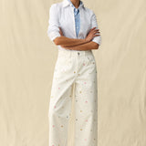 High Ride Wide Leg Jeans - Embroidered Daisy - Elle Maxine