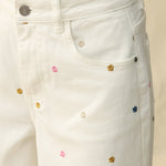 High Ride Wide Leg Jeans - Embroidered Daisy - Elle Maxine