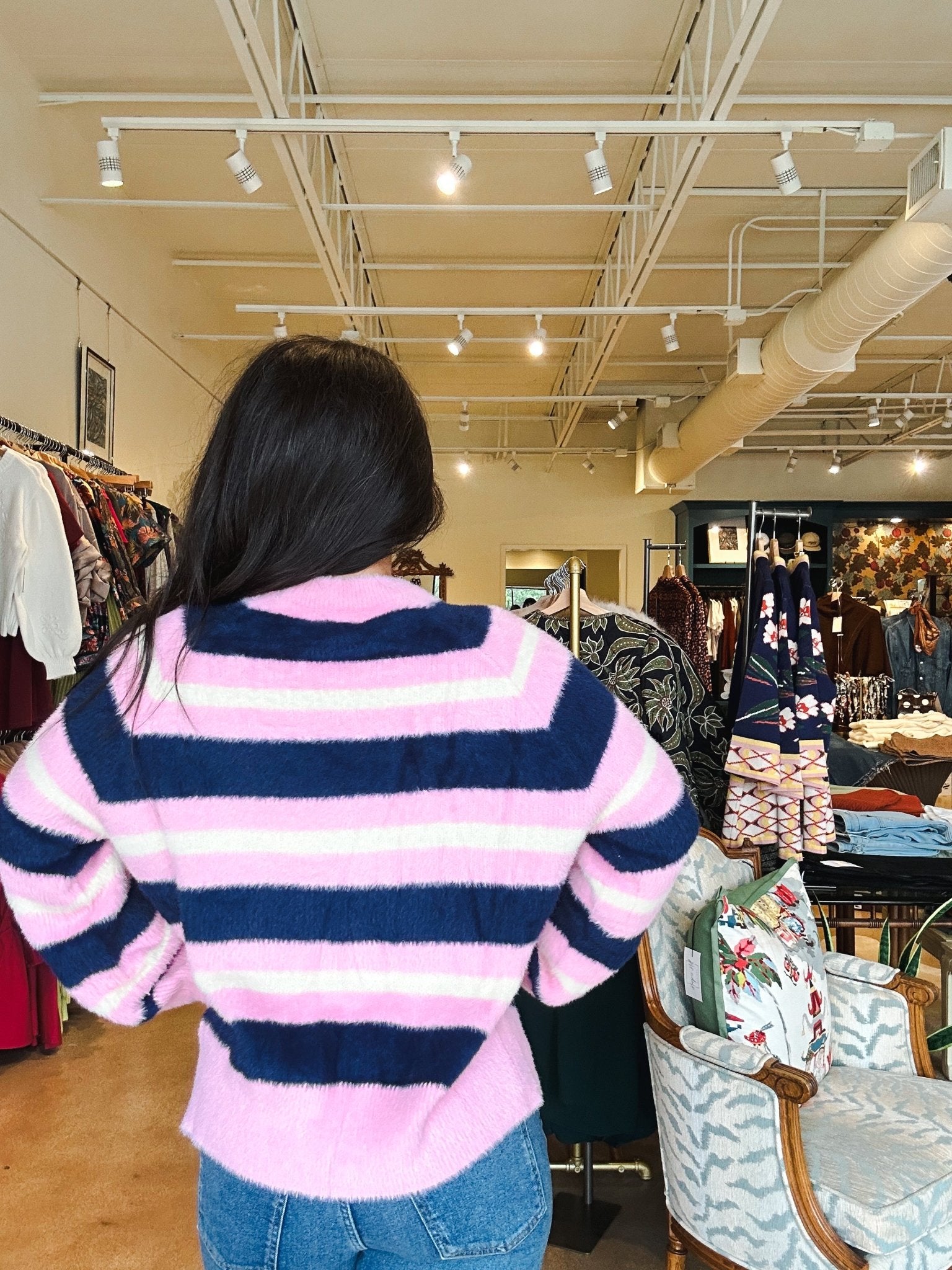 Himalayen Stripe Fuzzy Sweater - Elle Maxine