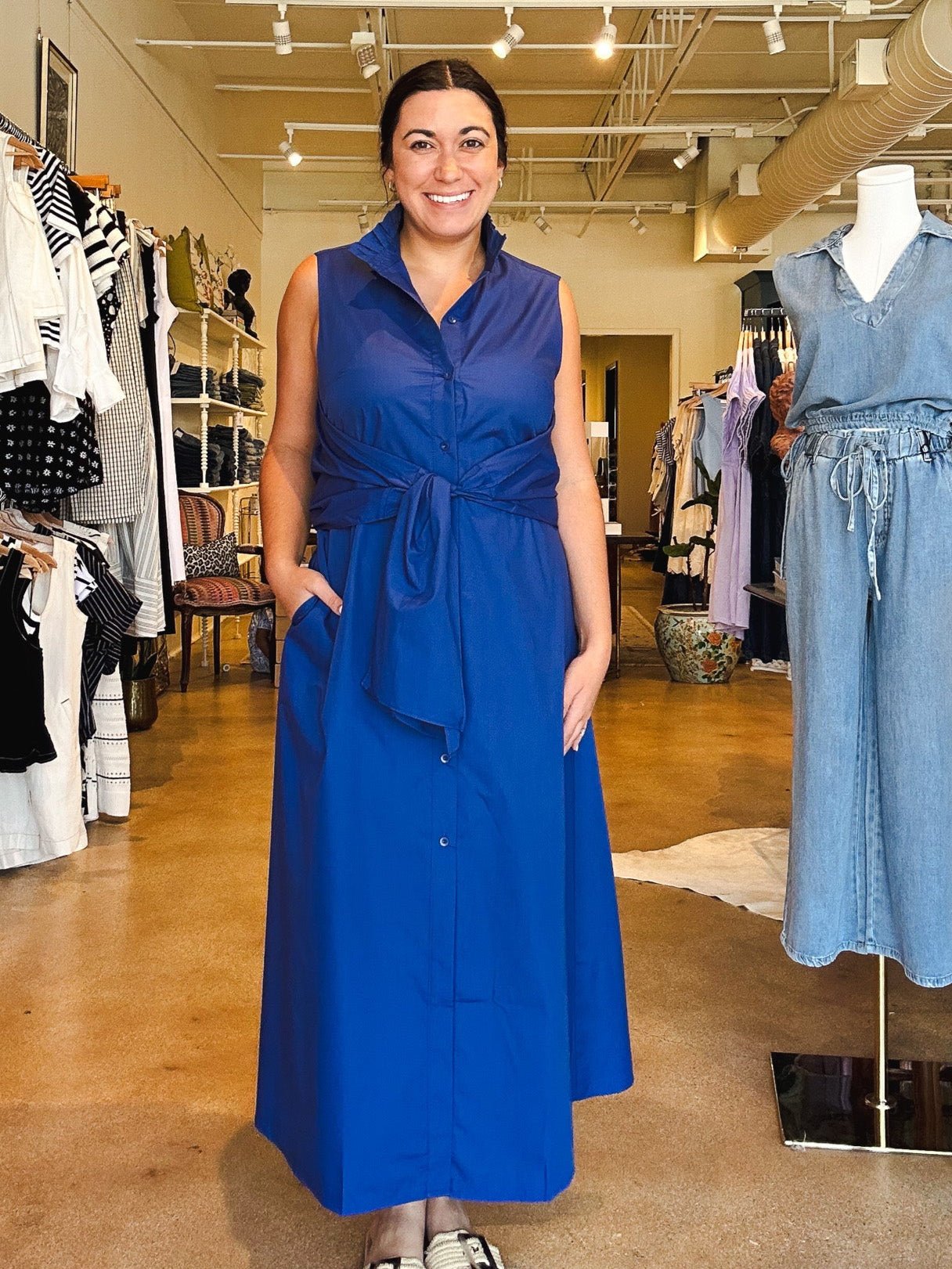 India Tie Front Maxi Dress - Navy - Elle Maxine