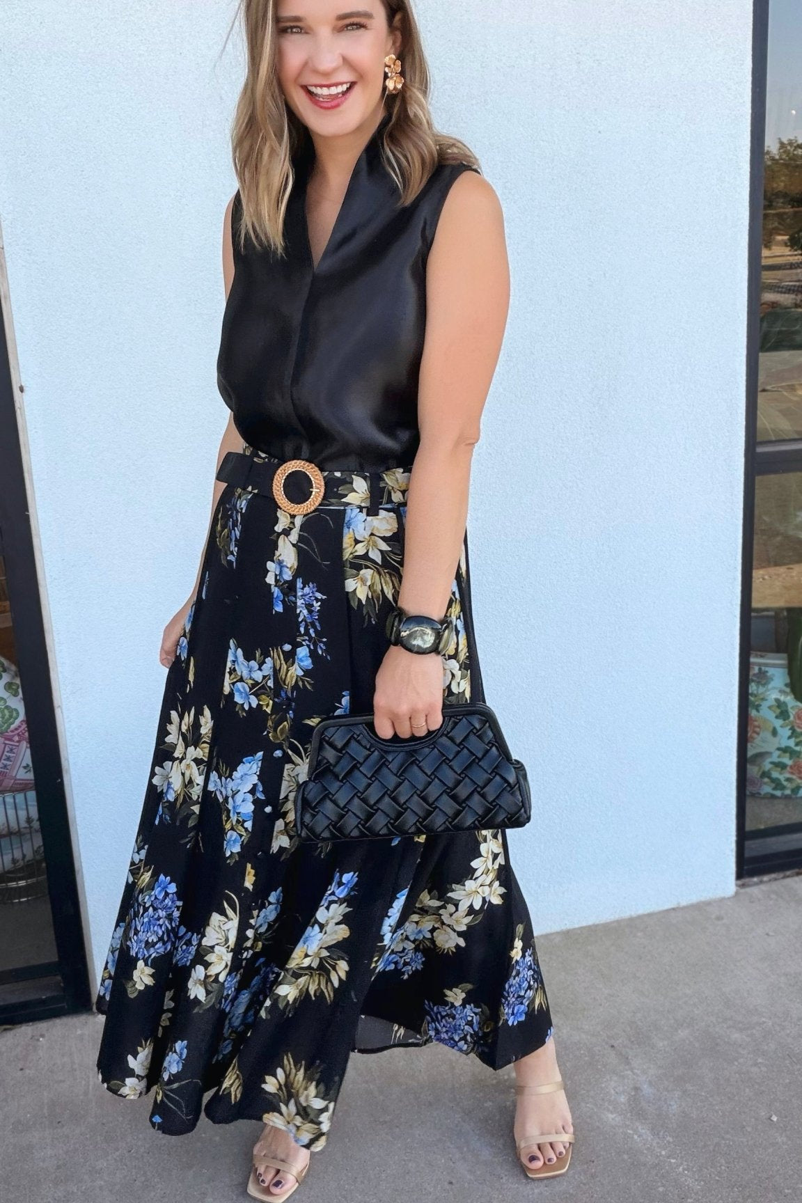 Ines Floral Belted Skirt - Elle Maxine