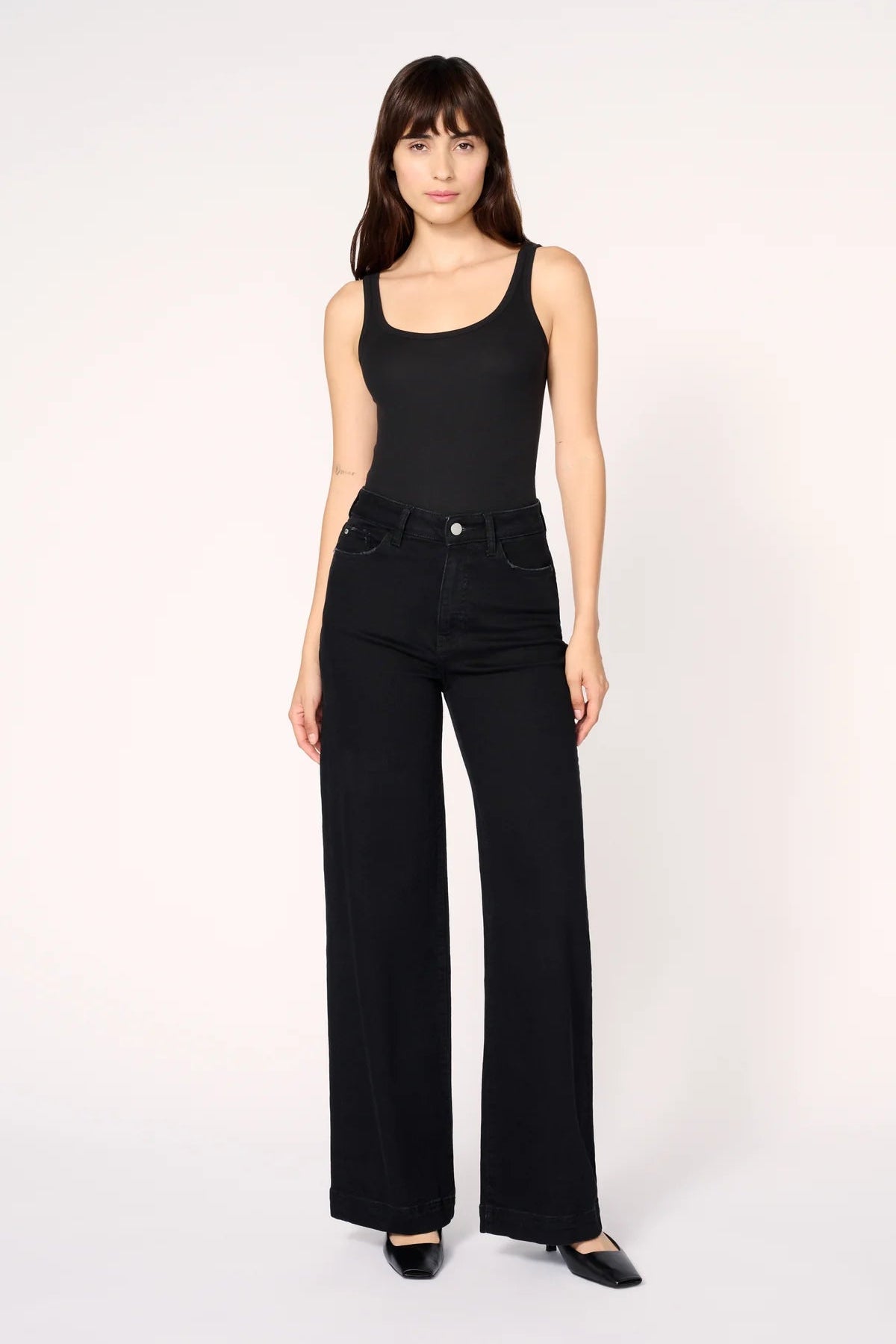 Inkwell Cropped Wide Leg Jeans - Black - Elle Maxine