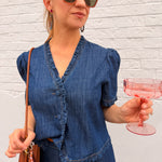 Isela Ruffle Trim Denim Shirt - Elle Maxine