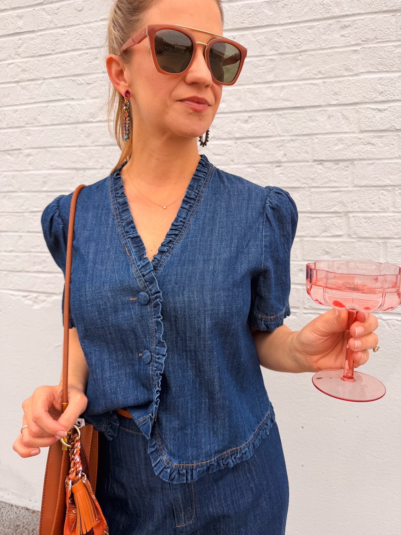 Isela Ruffle Trim Denim Shirt - Elle Maxine