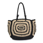 Isla Straw Beach Tote - Black/Natural - Elle Maxine