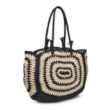 Isla Straw Beach Tote - Black/Natural - Elle Maxine