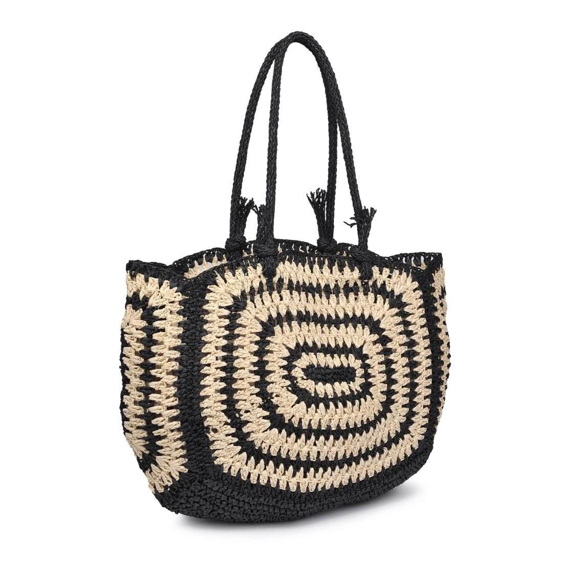 Isla Straw Beach Tote - Black/Natural - Elle Maxine