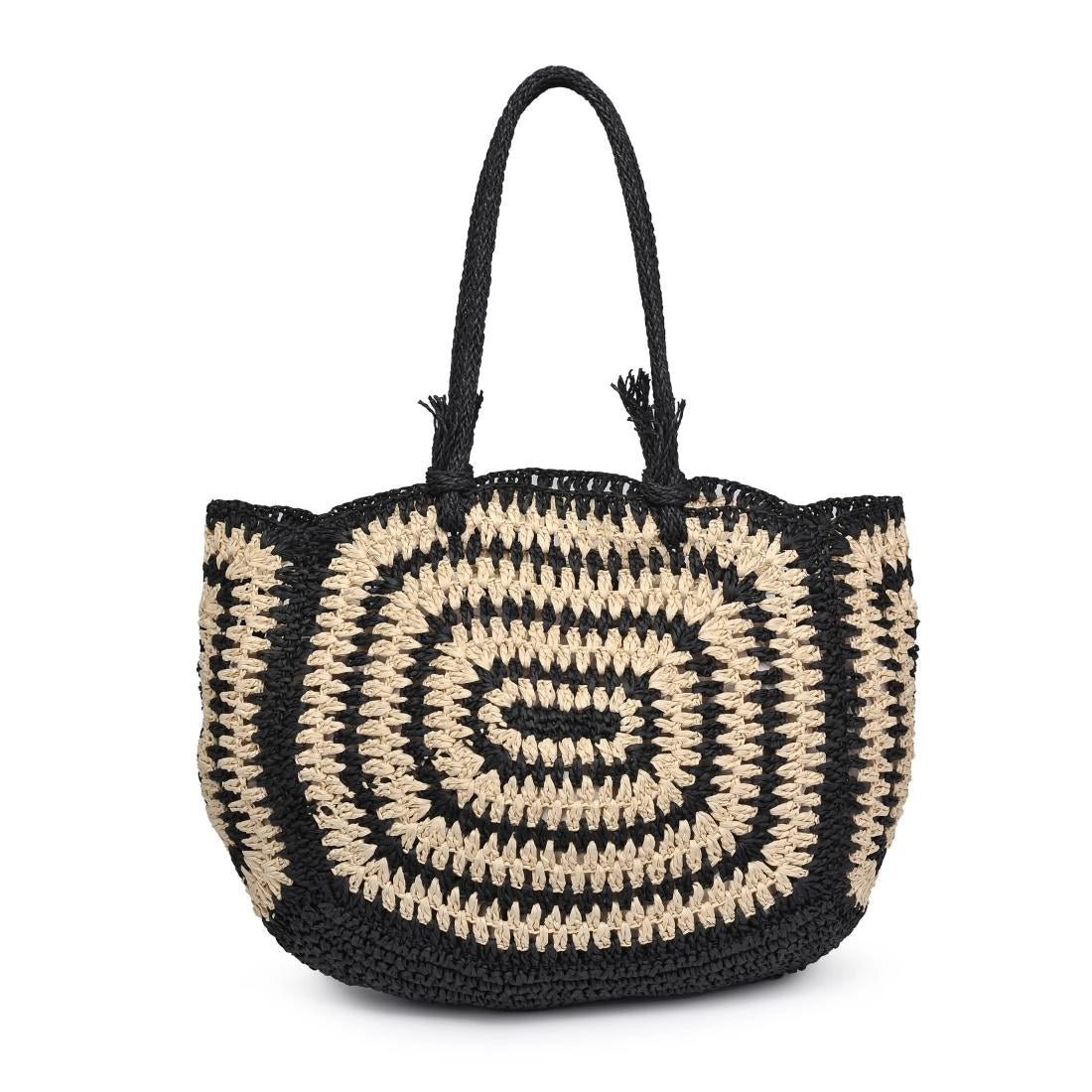 Isla Straw Beach Tote - Black/Natural - Elle Maxine