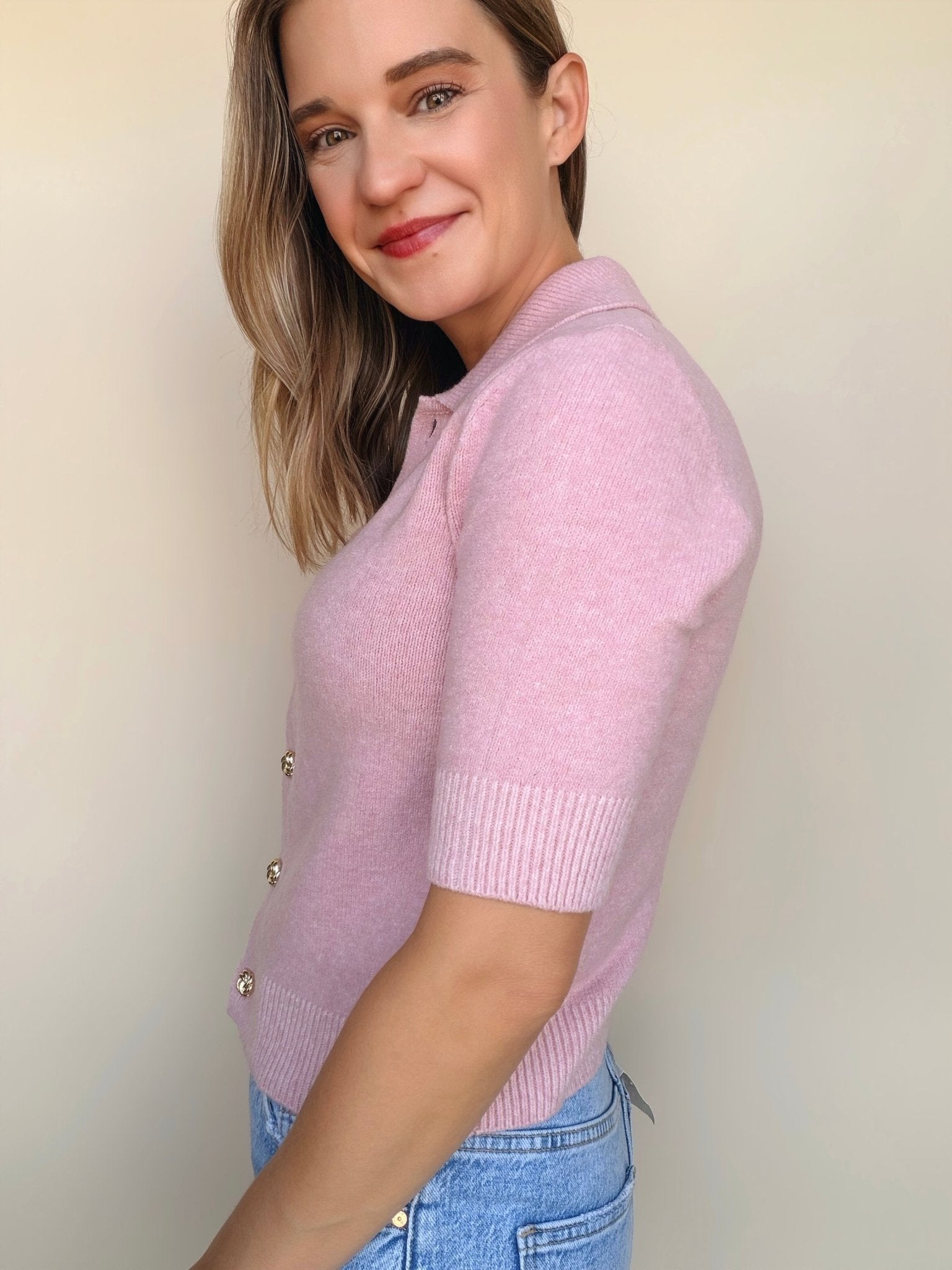 Jackie Short Sleeve Collared Sweater - Elle Maxine