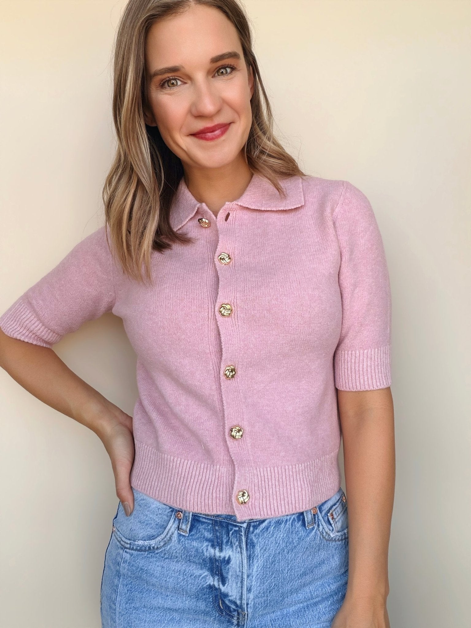 Jackie Short Sleeve Collared Sweater - Elle Maxine