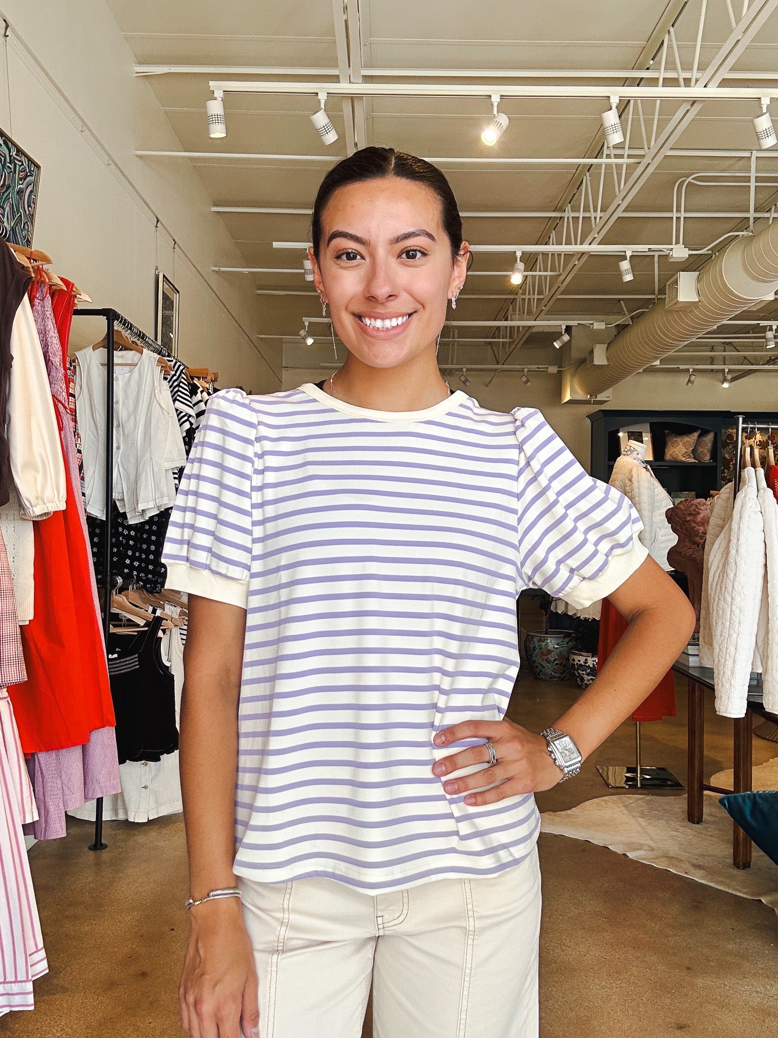 Jane Stripe Puff Sleeve Top - Elle Maxine
