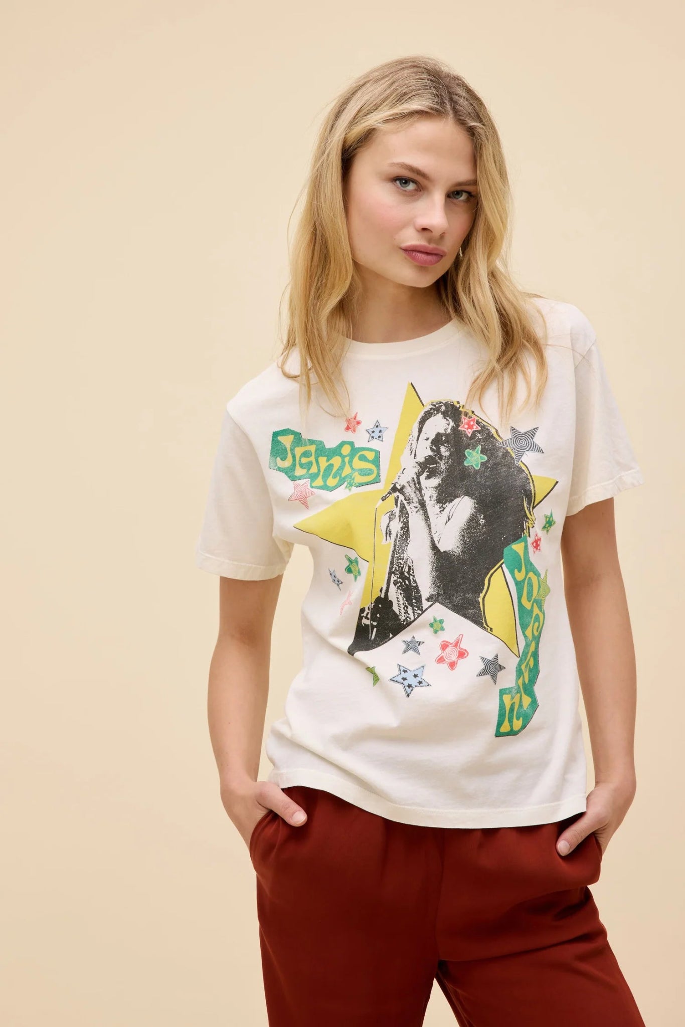 Janis Joplin Scrapbook Art Boyfriend Tee - Elle Maxine