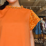 Jasmine Embroidered Floral Sleeve Top - Amber - Elle Maxine