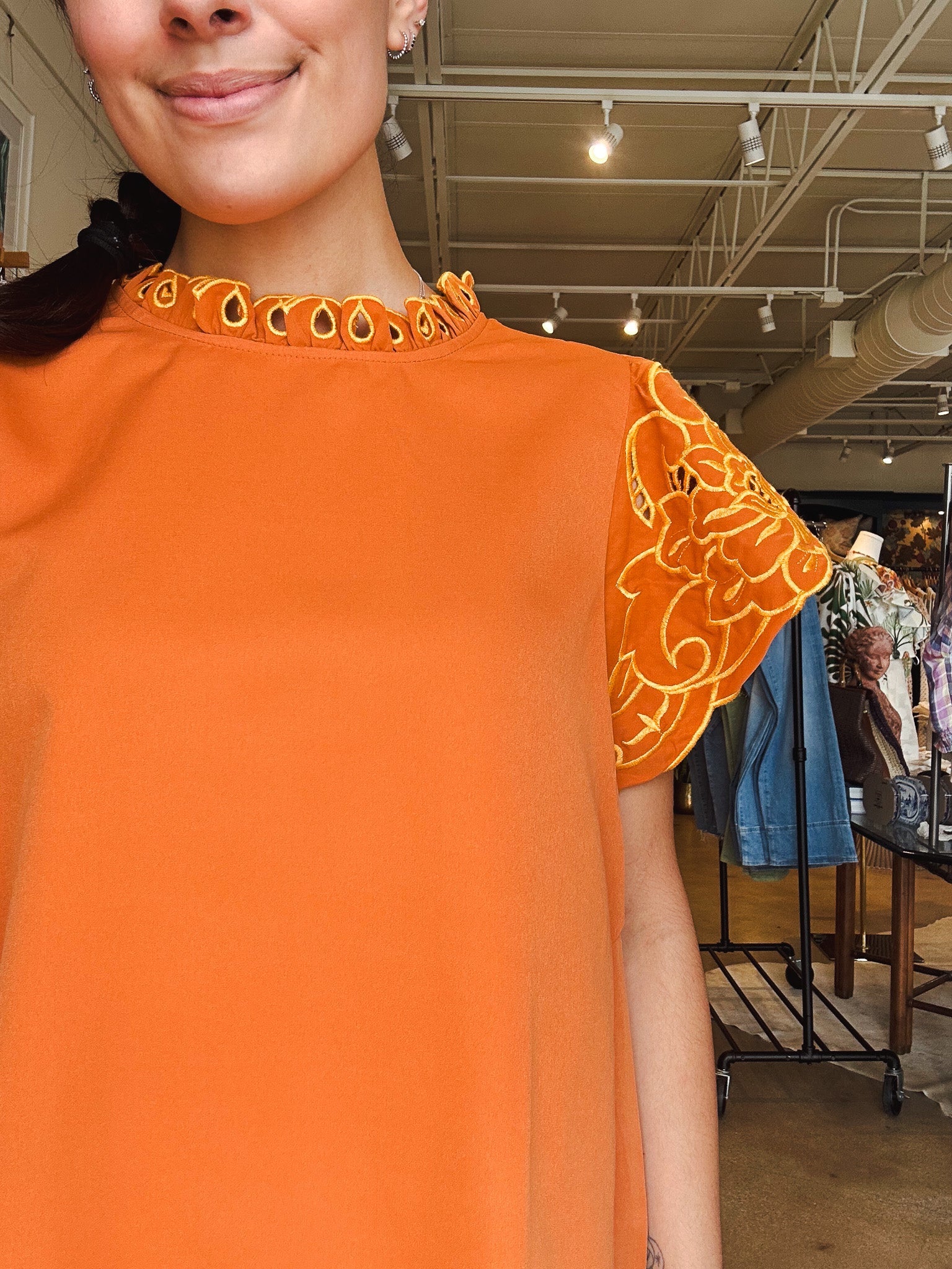 Jasmine Embroidered Floral Sleeve Top - Amber - Elle Maxine