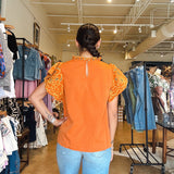 Jasmine Embroidered Floral Sleeve Top - Amber - Elle Maxine