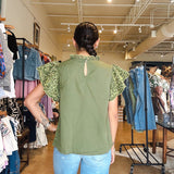 Jasmine Embroidered Floral Sleeve Top - Olive - Elle Maxine