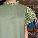 Jasmine Embroidered Floral Sleeve Top - Olive - Elle Maxine