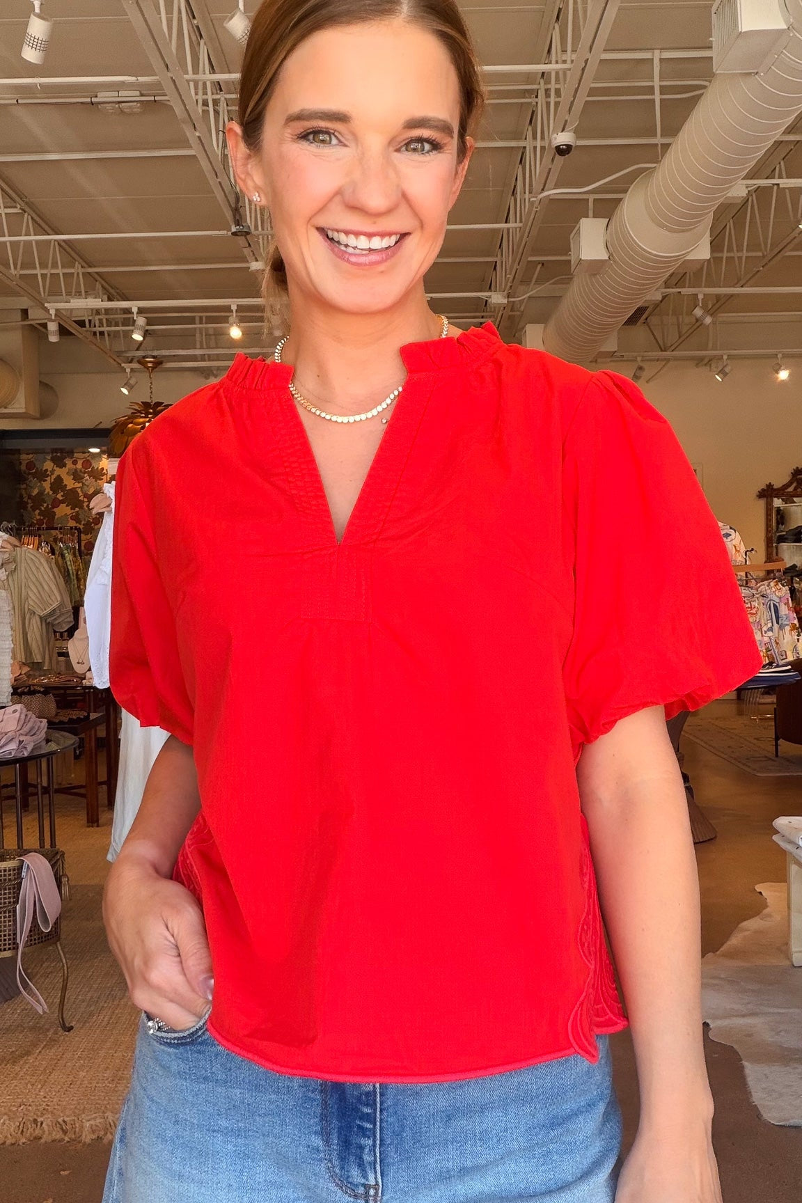 Jaymie Embroidered Puff Sleeve Blouse - Elle Maxine