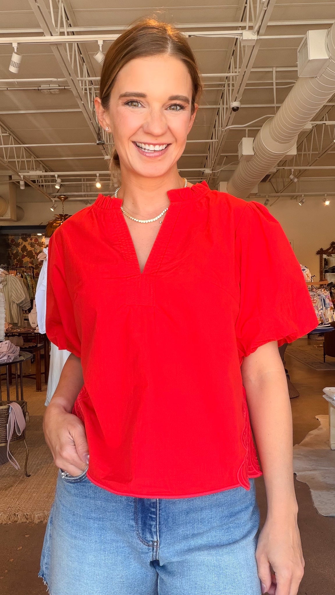 Jaymie Embroidered Puff Sleeve Blouse - Elle Maxine