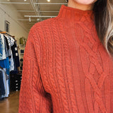 Jennevie Cable Knit Sweater - Brick - Elle Maxine